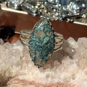 HORSE CANYON MOSS AGATE 925 STERLING SILVER RING, SIZE 8.5